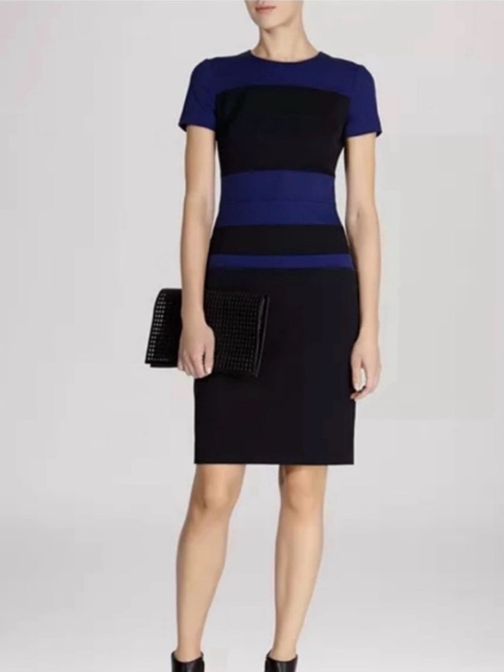 Karen Millen Royal Blue and Black Short-Sleeve Colorblock Sheath Dress Sz 6